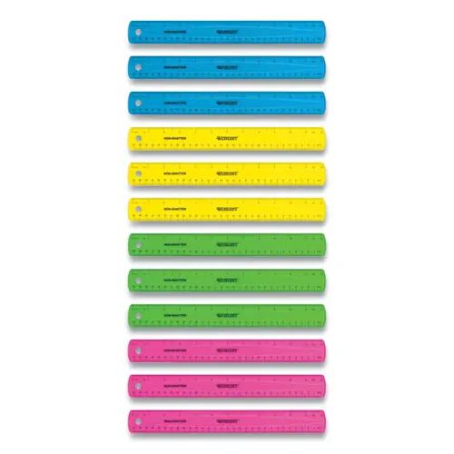 Westcott® Non-Shatter Flexible Ruler, Standard/Metric, 12" (30 cm), Plastic, Assorted Translucent Colors, Box of 12