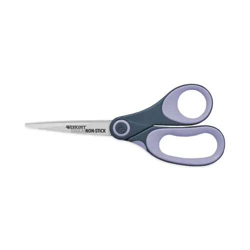 Westcott® Non-Stick Titanium Bonded Scissors, 8" Long, 3.25" Cut Length, Straight Gray/Purple Handle