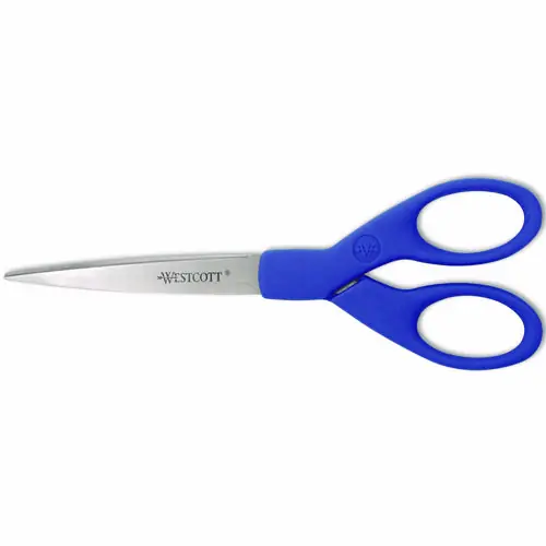 Westcott® Preferred Line Stainless Steel Scissors, 7" Long, 2.5" Cut Length, Straight Blue Handle