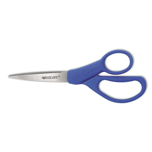 Westcott® Preferred Line Stainless Steel Scissors, 7" Long, 3.25" Cut Length, Straight Blue Handle
