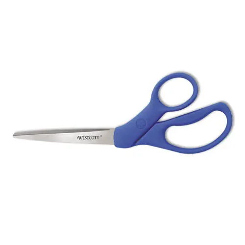 Westcott® Preferred Line Stainless Steel Scissors, 8" Long, 3.5" Cut Length, Offset Blue Handle