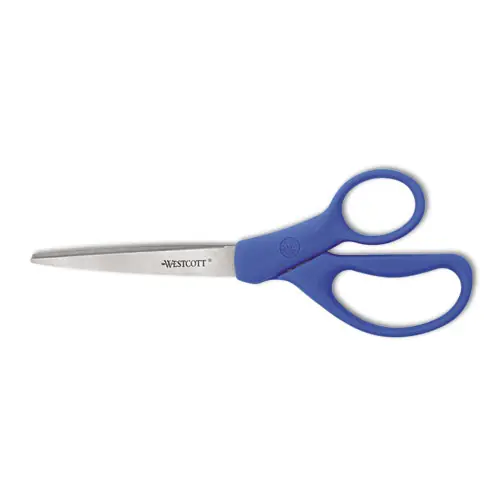 Westcott® Preferred Line Stainless Steel Scissors, 8" Long, 3.5" Cut Length, Straight Blue Handle