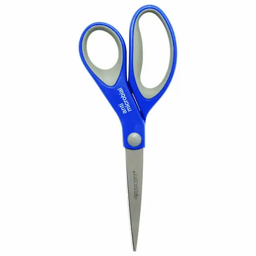 Westcott® Scissors with Antimicrobial Protection, 8" Long, 3.25" Cut Length, Straight Blue/Gray Handle, 3/Pack