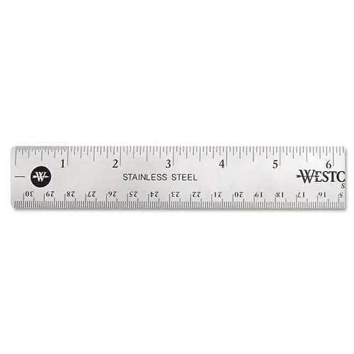 Westcott® Stainless Steel Office Ruler With Non Slip Cork Base, Standard/Metric, 12" Long