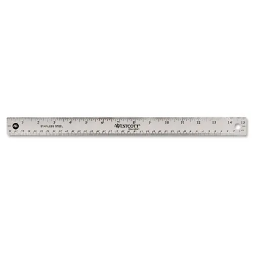 Westcott® Stainless Steel Office Ruler With Non Slip Cork Base, Standard/Metric, 15" Long