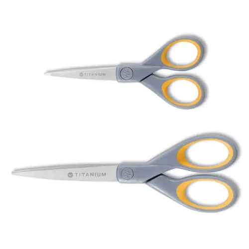 Westcott® Titanium Bonded Scissors, 5" and 7" Long, Straight Gray/Yellow Handle, 2/Pack