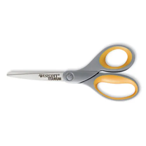 Westcott® Titanium Bonded Scissors, 8" Long, Straight Handle, Gray/Yellow