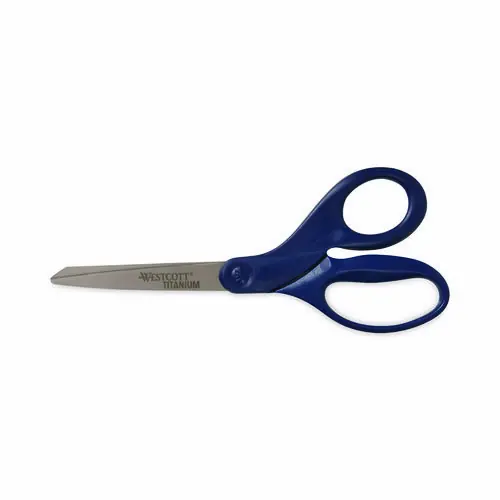 Westcott® Titanium Bonded Scissors, 8" Long, 3.5" Cut Length, Straight Navy Handle