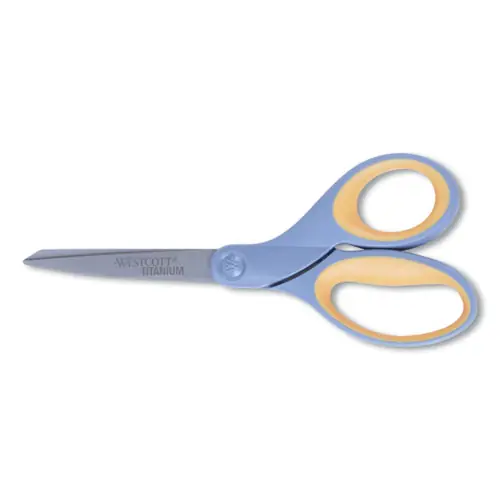 Westcott® Titanium Bonded Scissors, Left Handed, 8" Long, 3.5" Cut Length, Straight Gray/Yellow Handle