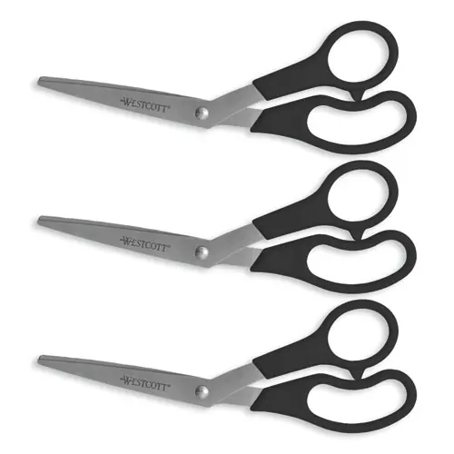 Westcott® Value Line Stainless Steel Shears Value Pack, 8" Long, 3.5" Cut Length, Crane-Style Black Handle, 3/Pack