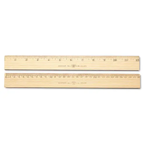 Westcott® Wood Ruler, Metric and 1/16" Scale with Single Metal Edge, 12"/30 cm