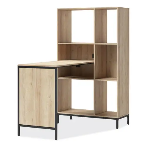 Whalen® Turing Home Office Workstation with Integrated Bookcase and Power Center, Desert Ash/Black, 48.3"W x 31.75"D x 55.25"H