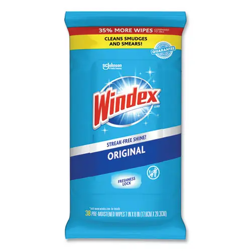 Windex® Glass and Surface Wet Wipe, Unscented, White, 38 Wipes/Pack