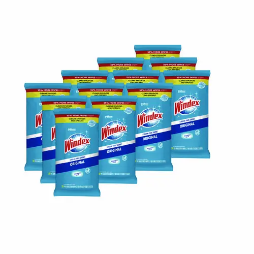 Windex® Glass and Surface Wet Wipe, Unscented, White, 38/Pack, 12 Packs/Carton