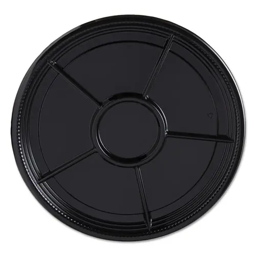 WNA Caterline Casuals Thermoformed Platters, 6 Compartments, 12" Diameter, Black, Plastic, 25/Carton