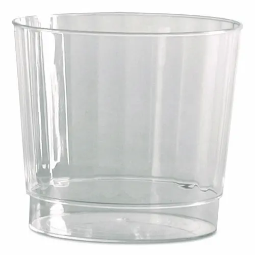 WNA Classic Crystal Plastic Tumblers, 9 oz, Clear, Fluted, Rocks Squat, 20/Pack, 12 Packs/Carton