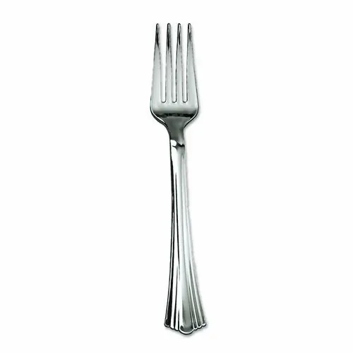 WNA Heavyweight Plastic Forks, Reflections Design, Silver, 600/Carton