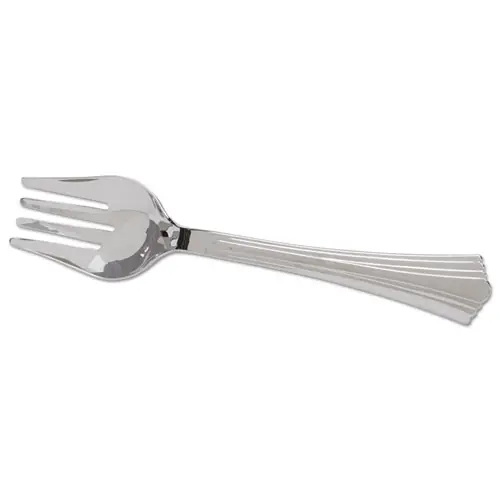 WNA Heavyweight Plastic Serving Forks, Reflections, 10", Silver, 60/Carton