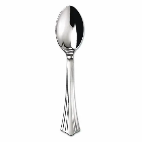 WNA Heavyweight Plastic Spoons, Reflections Design, Silver, 600/Carton