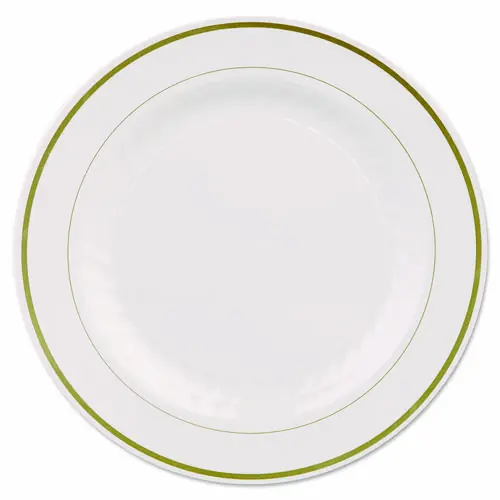 WNA Masterpiece Plastic Plates, 10.25" dia, Ivory/Gold, 10/Pack, 12 Packs/Carton