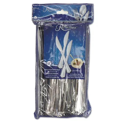 WNA Reflections Heavyweight Plastic Utensils, Knife, Silver, 40/Pack, 8 Packs/Carton
