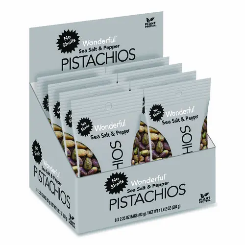 Wonderful® No Shells Sea Salt & Pepper Pistachios, 2.25 oz, 8 Packs per Box