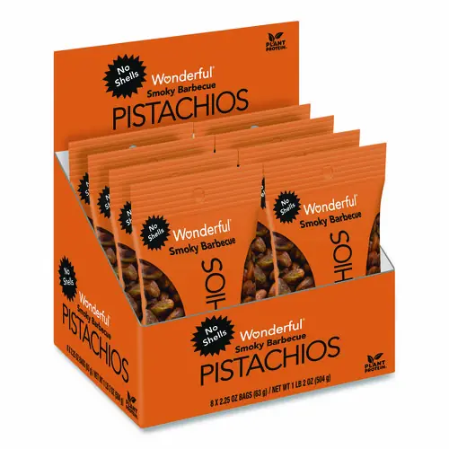 Wonderful® No Shells Smoky Barbecue Pistachios, 2.25 oz, 8/Box