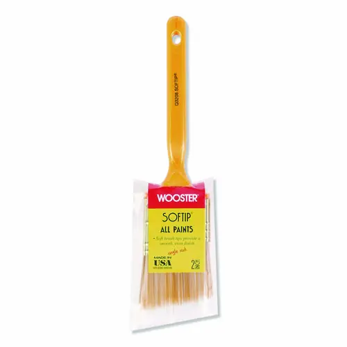 Wooster® Softip Paint Brush, Nylon/Polyester Bristles, 2.5" Wide, Angled Profile, Plastic Kaiser Handle