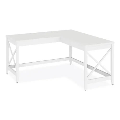Workspace by Alera® L-Shaped Farmhouse Desk, White, 58.27" x 58.27" x 29.53"
