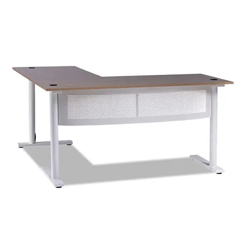 Workspace by Alera® L-Shaped Writing Desk, Beigewood/White