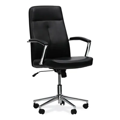 Workspace by Alera® Leather Task Chair, Black, Supports Up to 275 lb, Adjustable Height 18.19"-21.93"