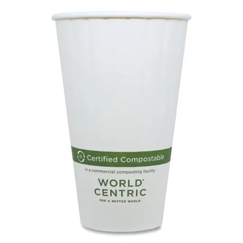 World Centric® Double Wall Paper Hot Cups, 16 oz, White, 600/Carton
