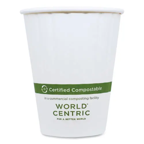 World Centric® Double Wall Paper Hot Cups, 8 oz, White, 1,000/Carton