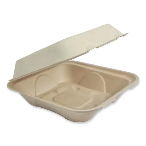 World Centric® Fiber Hinged Containers, Natural, Paper, 300/Carton