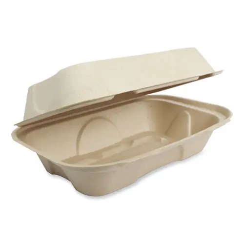 World Centric® Fiber Hinged Containers, Hoagie Box, Natural, 500/Carton