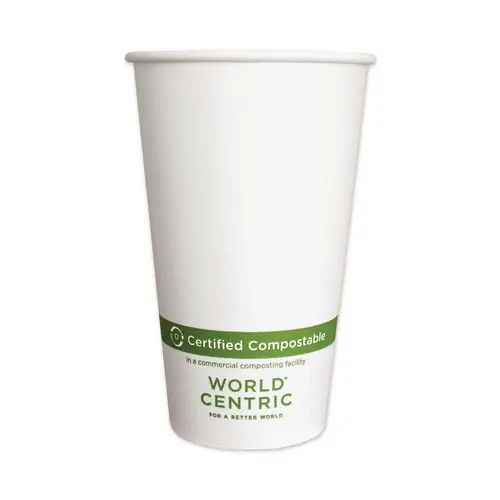 World Centric® Paper Hot Cups, 16 oz, White, 1,000/Carton