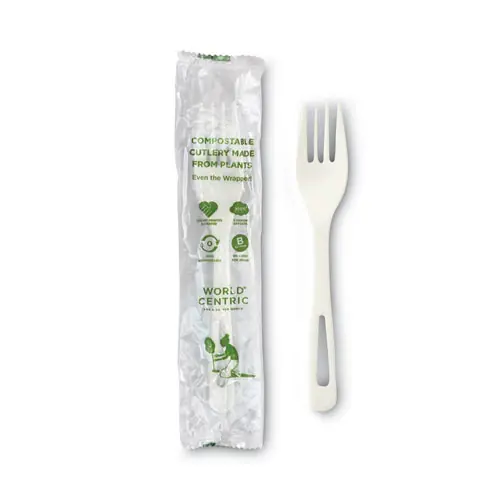World Centric® TPLA Compostable Cutlery, Fork, Plastic, White, 750/Carton