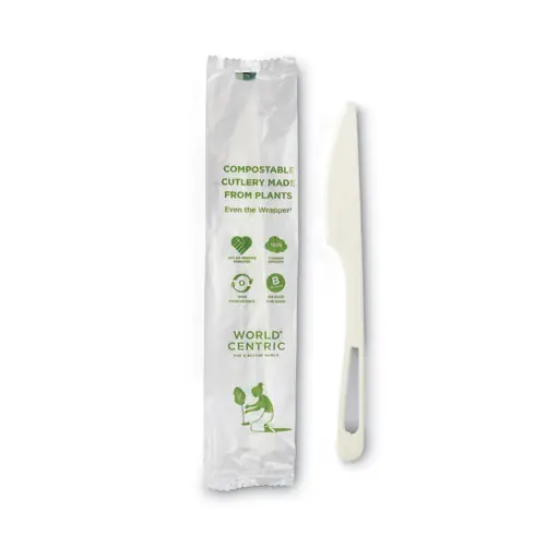 World Centric® TPLA Compostable Cutlery, Knife, Plastic, White, 750/Carton