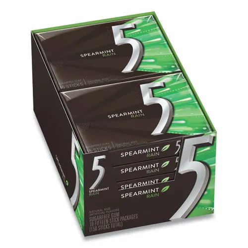 Wrigley's® 5 Gum, Spearmint Rain, 15 Sticks/Pack, 10 Packs/Box