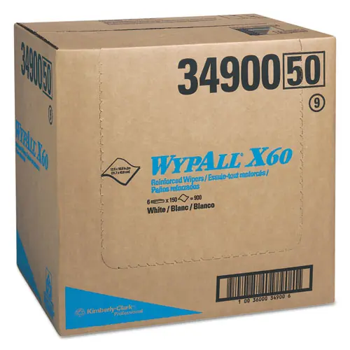 WypAll® General Clean X60 HydroKnit Cleaning Cloths, Quarterfold, 12.5" x 16.8", White, 150 Cloths/Box, 6 Boxes/Carton