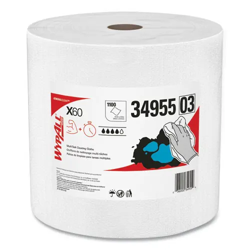 WypAll® General Clean X60 Cloths, Jumbo Roll, White, 1,100/Roll