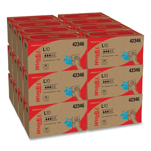 WypAll® L10 Towels, POP-UP Box, 1-Ply, 10.25" x 9", White, 250 Towels/Box, 24 Boxes/Carton