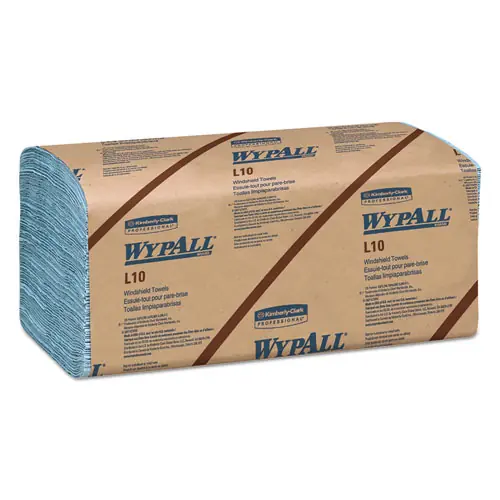 WypAll® L10 Windshield Wipers, Banded, 2-Ply, 140/Pack, 16 Packs/Carton, Light Blue