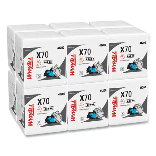 WypAll® X70 Cloths, 1/4 Fold, 12.5 x 12, White, 76/Pack, 12 Packs/Carton