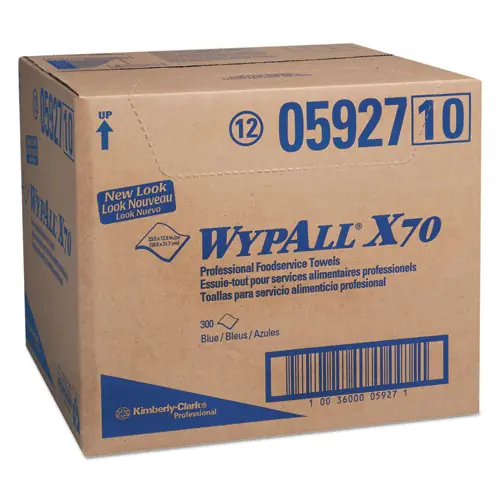 WypAll® X70 Foodservice Towels, 1/4 Fold, 12.5" x 23.5", Unscented, Blue, 300/Carton