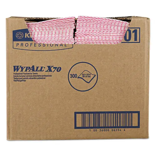 WypAll® X70 Wipers, 1-Ply, 12.5" x 23.2", Red, 300/Carton