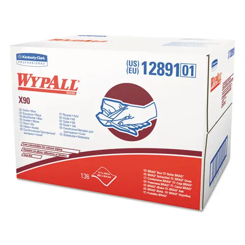 WypAll® X90 Cloths, BRAG Box, 2-Ply, 11.1" x 16.8", Denim Blue, 136 Cloths/Carton