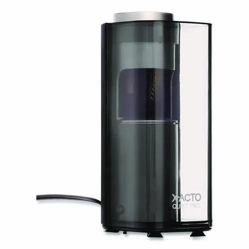 X-ACTO® Model 1612 Quiet Pro Electric Pencil Sharpener, Black/Silver/Smoke, AC-Powered, 3" x 5" x 9"