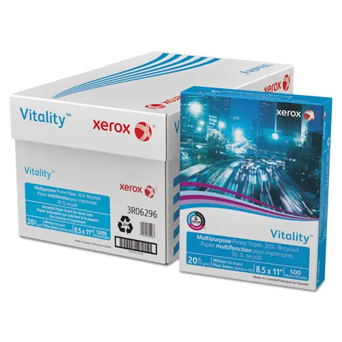 xerox™ Vitality 30% Recycled Multipurpose Paper, 92 Bright, 20 lb Bond, 8.5 x 11, White, 500 Sheets
