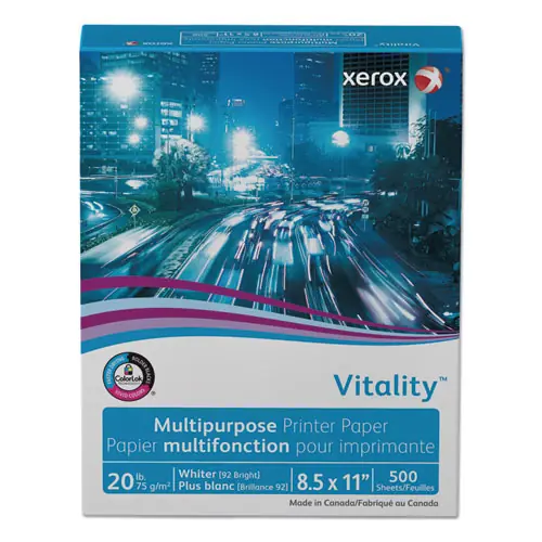 xerox™ Vitality Multipurpose Print Paper, 92 Bright, 20 lb Bond, 8.5 x 11, White, 500 Sheets/Ream